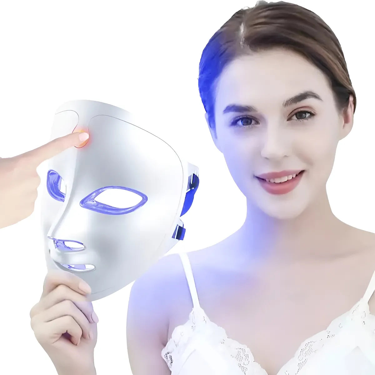 Mujer usando máscara LED facial