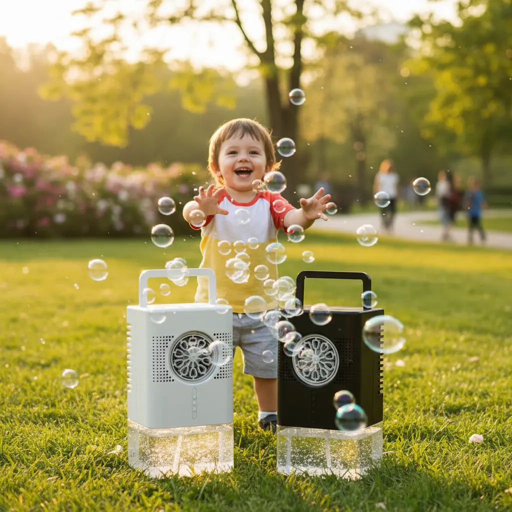 Máquina de burbujas automática con niña