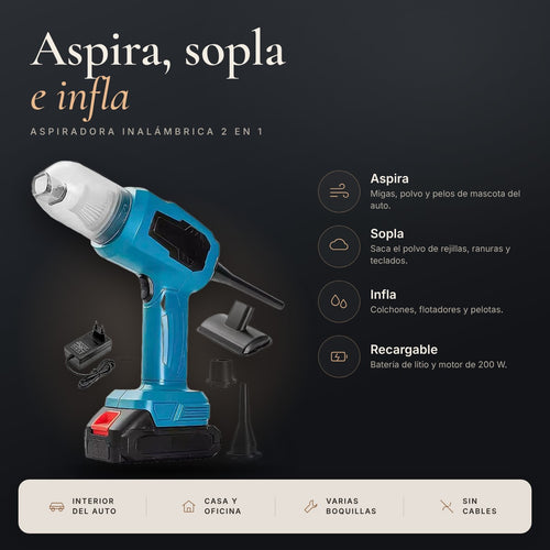Aspiradora y Sopladora Inalámbrica 2 en 1 para Auto