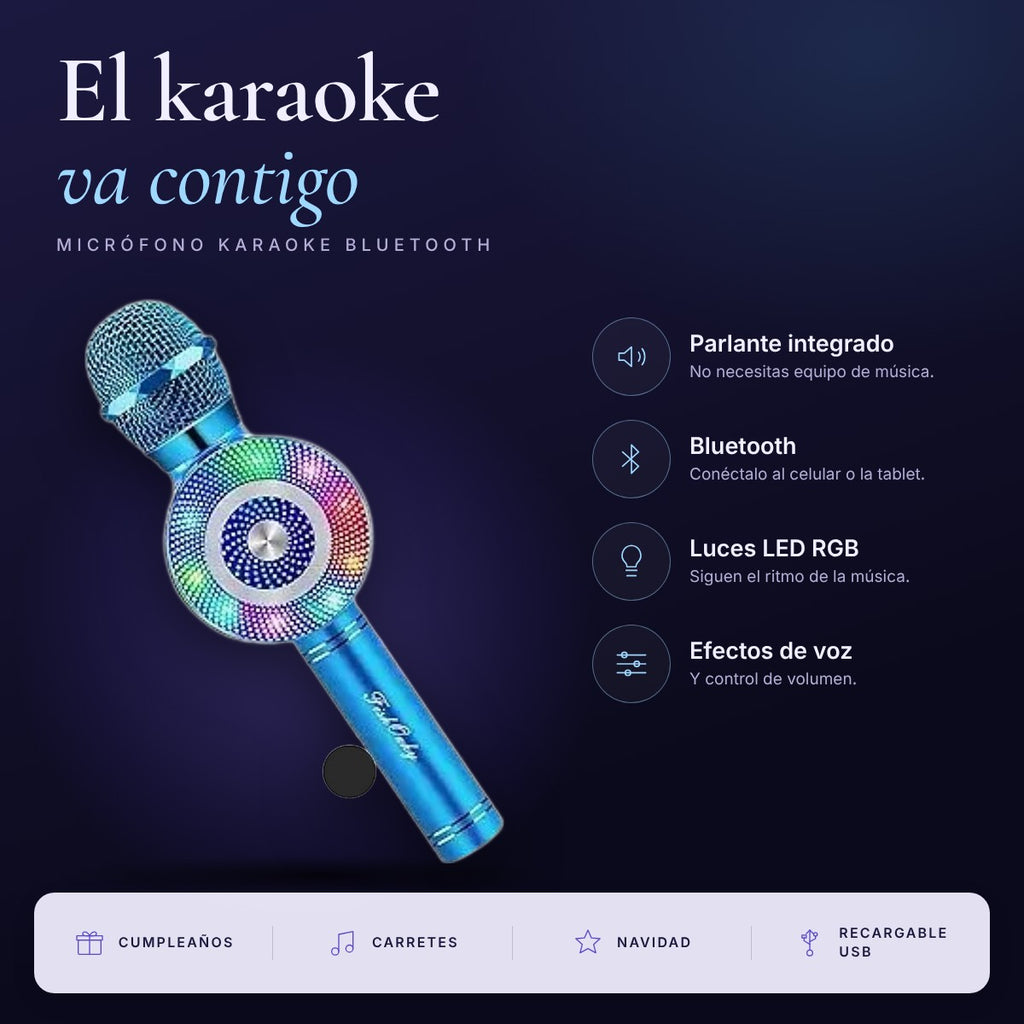 Micrófono Karaoke Bluetooth con Luces LED