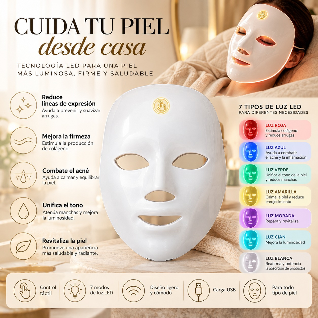 Máscara LED Facial de 7 Colores